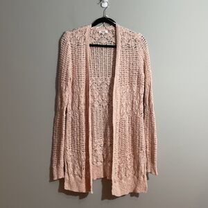 Mudd Women’s Cottagecore Pink Crochet Open Knit Cardigan Size S